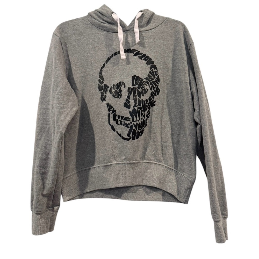 Women’s CHRLDR Gray & Black Pullover Skull Hoodie: Size Large